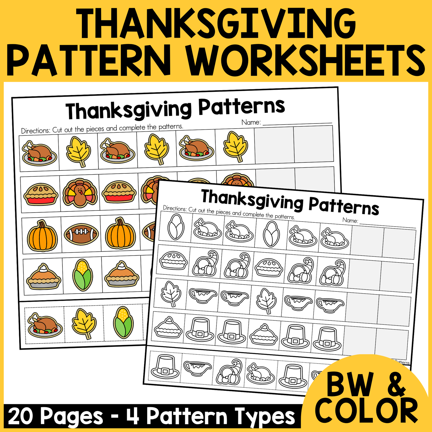 Thanksgiving Pattern Worksheets