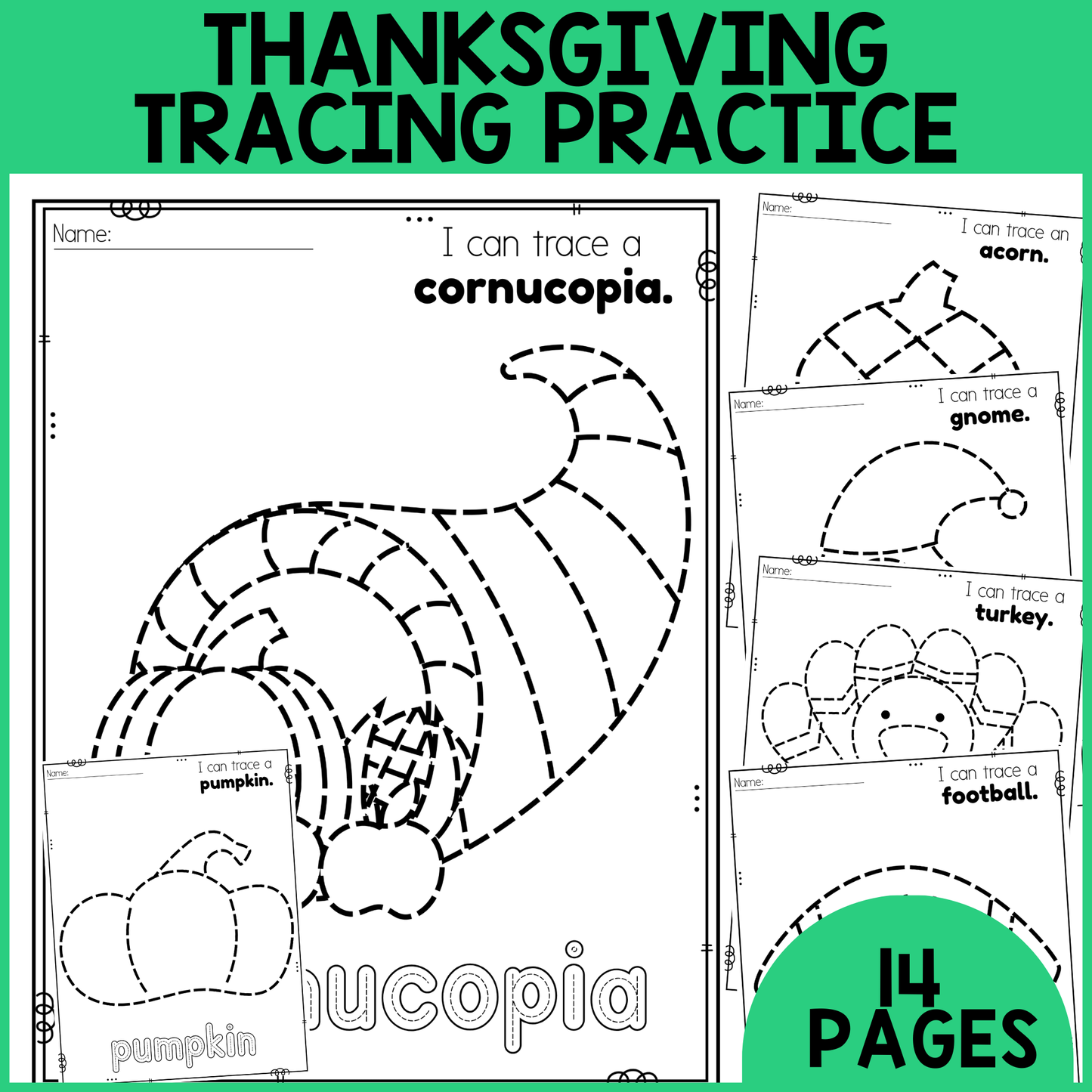 Thanksgiving Tracing Worksheets