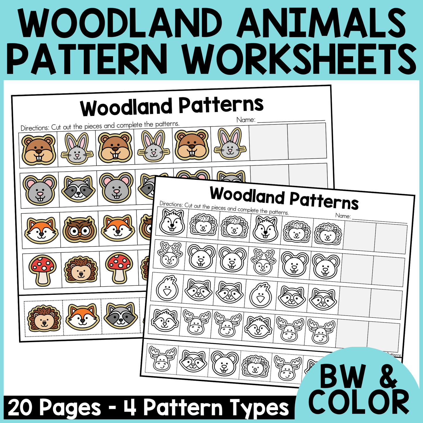 Woodland Animal Pattern Worksheets