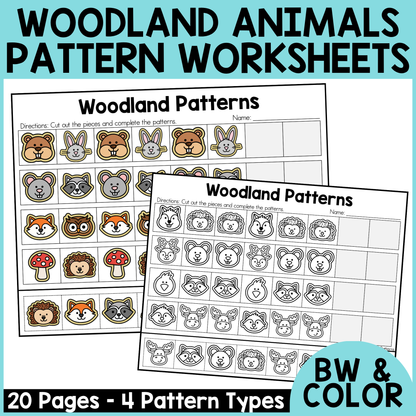 Woodland Animal Pattern Worksheets