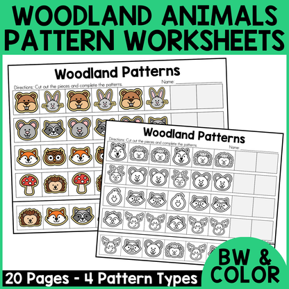 Woodland Animal Pattern Worksheets