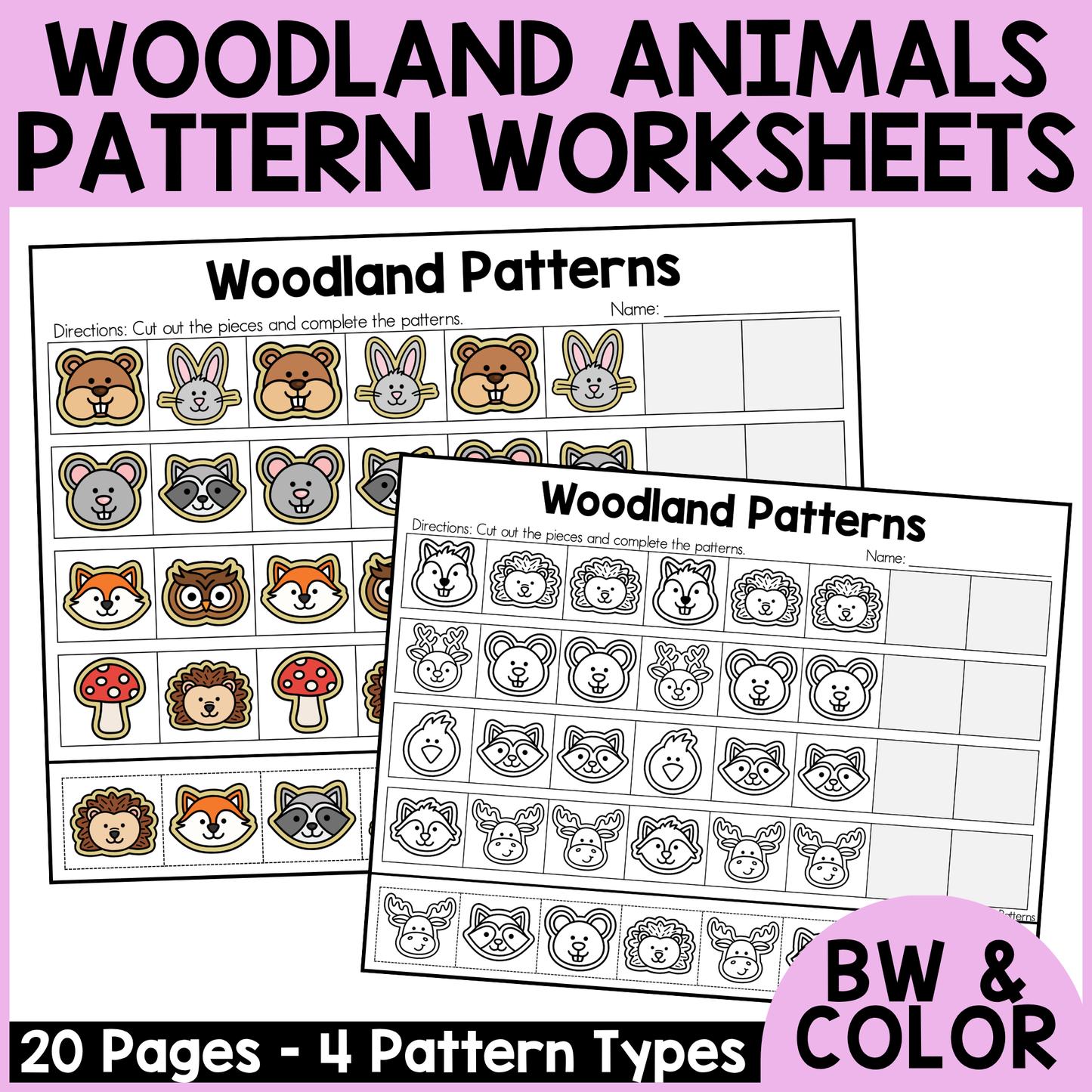 Woodland Animal Pattern Worksheets