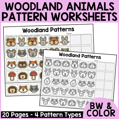 Woodland Animal Pattern Worksheets