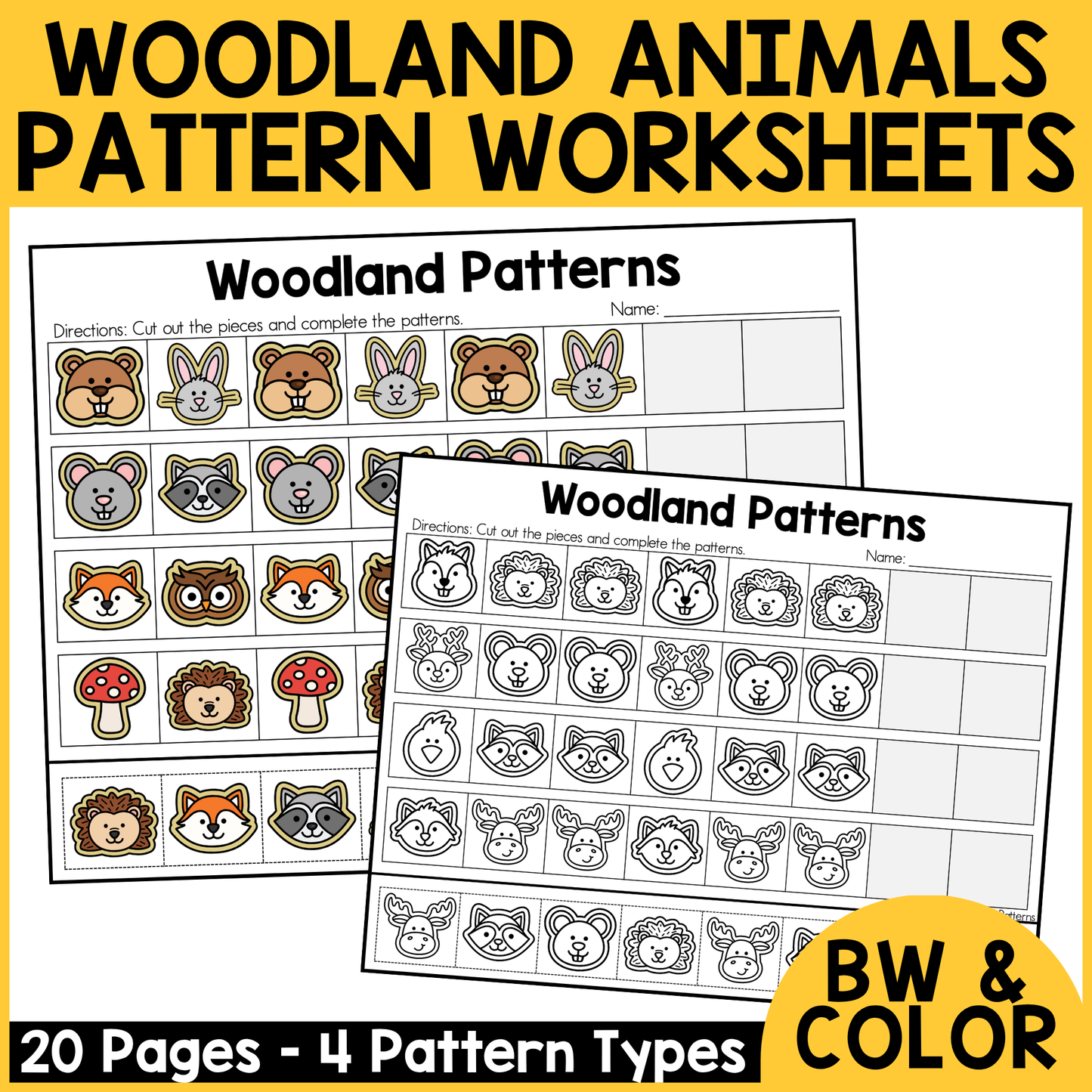 Woodland Animal Pattern Worksheets