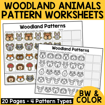 Woodland Animal Pattern Worksheets