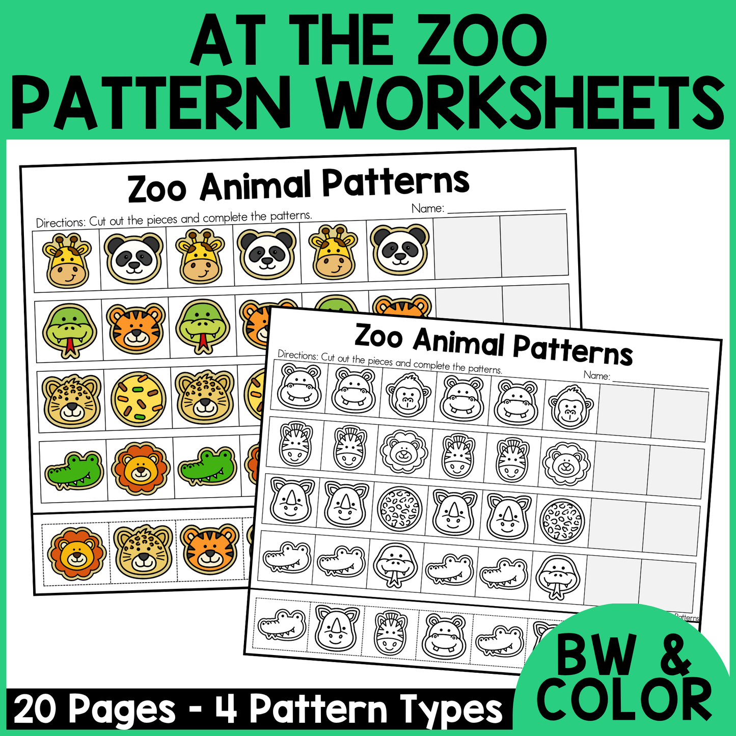 Zoo Animal Pattern Worksheets