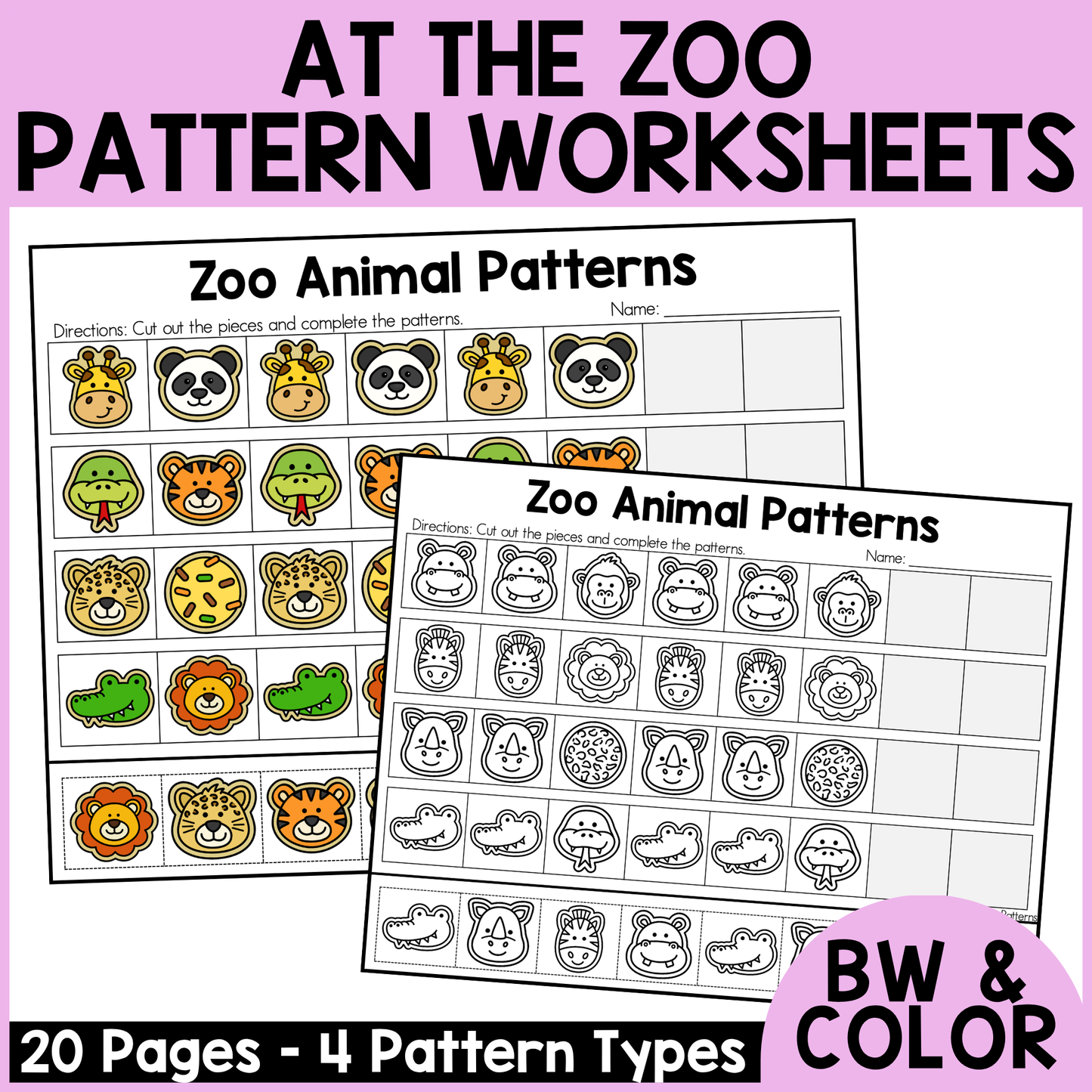 Zoo Animal Pattern Worksheets