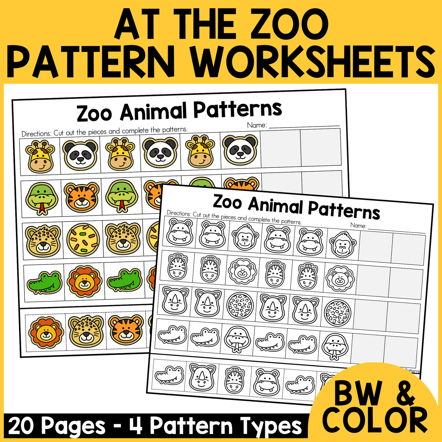 Zoo Animal Pattern Worksheets
