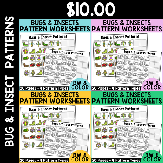 Bugs and Insects Pattern Worksheets