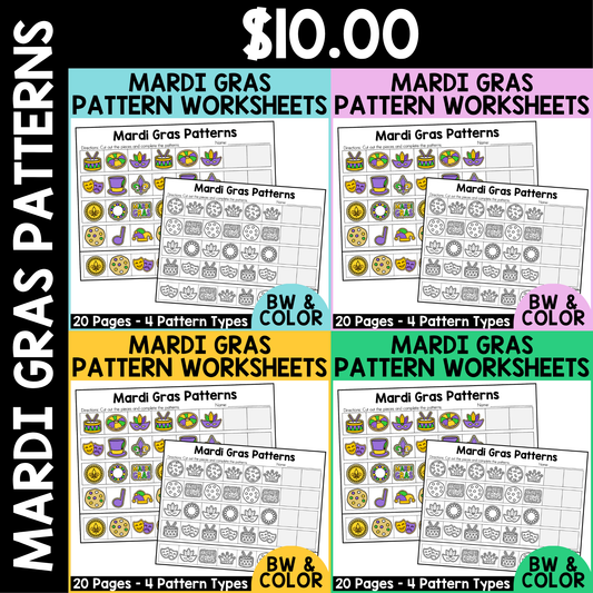 Mardi Gras Pattern Worksheets