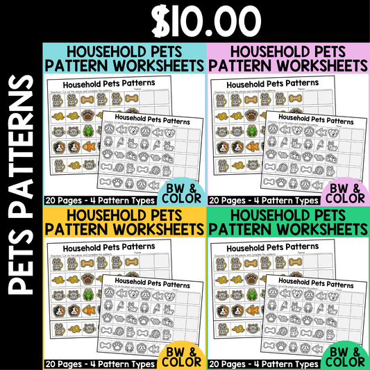 Pet Pattern Worksheets - Animals