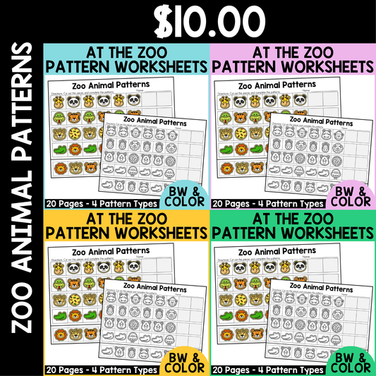 Zoo Animal Pattern Worksheets